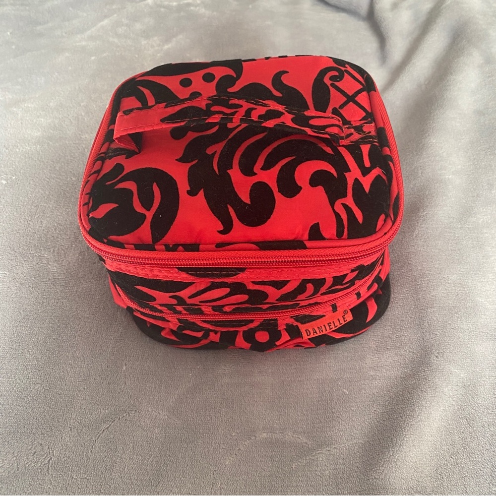 Danielle Red and Black Damask Velour Makeup Bag Caddy